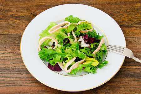Salad Mix Batavian, Frise, Radicchio, Chicory, Squid  Dietary Meal Studio Photoの写真素材