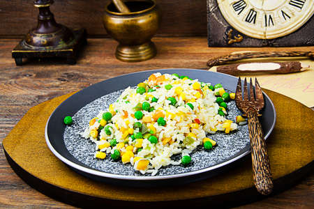 Food: Risotto with Vegetables and Peas. Studio Photoの写真素材