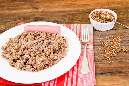Buckwheat wit Sausage Diet Food Studio Photoの写真素材