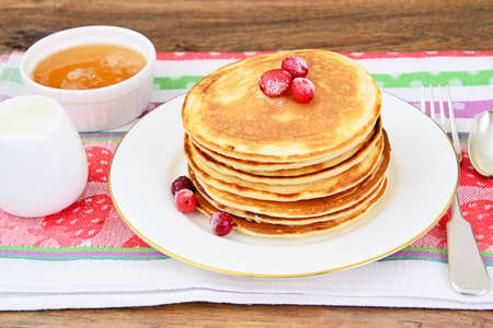 Tasty Pancakes Stack on Plate. Studio Photoの写真素材