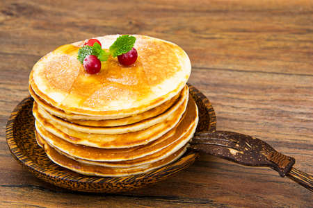 Tasty Pancakes with Cranberry Stack Studio Photoの写真素材