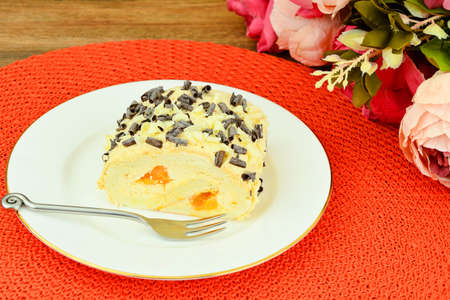 Biscuit and Cake with Mandarin and Whipped Cream. Studio Photoの写真素材