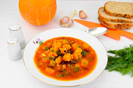Pumpkin Soup Dietary Cuisine on Palte Studio Photoの写真素材