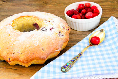 Sweet Tasty Cake on Wood Background  Studio Photo