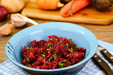 Beets, Stewed with Onions, Carrots, Garlic and Vegetable Oil Studio Photoの写真素材