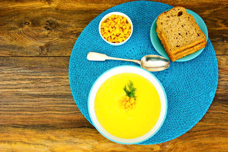 Soup of Mashed Potato with Corn Studio Photoの写真素材