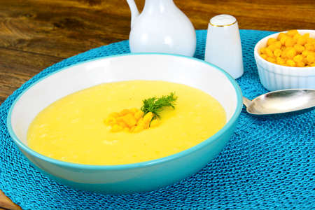 Soup of Mashed Potato with Corn Studio Photoの写真素材