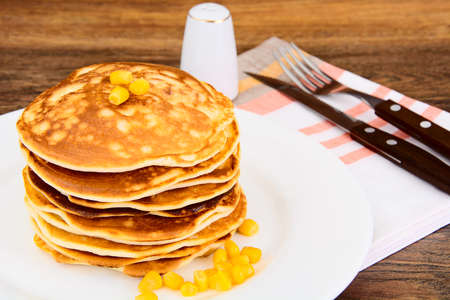 Tasty Pancakes Stack with Sweet Corn Studio Photoの写真素材