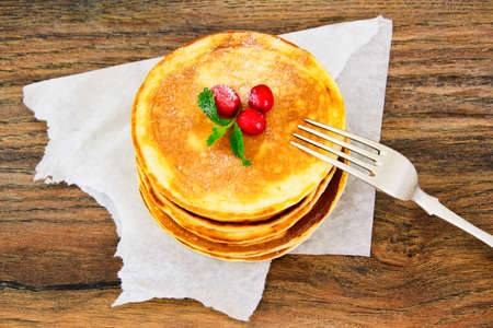 Tasty Pancakes with Cranberry Stack Studio Photoの写真素材