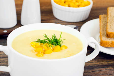 Soup of Mashed Potato with Corn Studio Photoの写真素材
