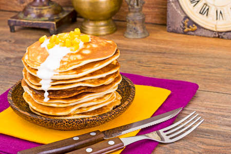 Tasty Pancakes Stack with Sweet Corn Studio Photo