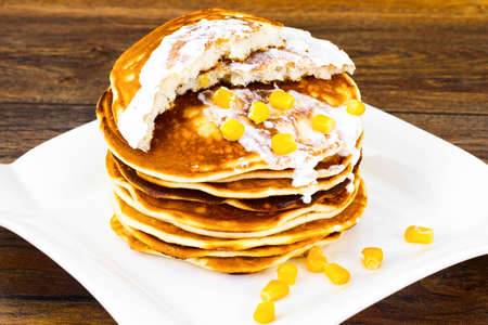 Tasty Pancakes Stack with Sweet Corn Studio Photoの写真素材