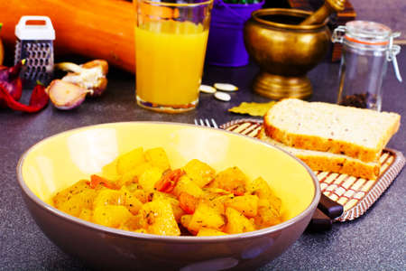 Pumpkin, Mushrooms, Onions and Onions Carrots Stewed Studio Photoの写真素材