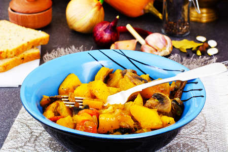 Pumpkin, Mushrooms, Onions and Onions Carrots Stewed Studio Photoの写真素材