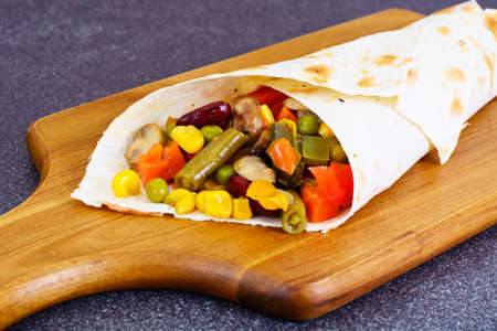 Shawarma Lavash with Chicken and Vegetables Studio Photoの写真素材