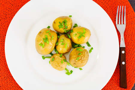 Potatoes with Butter and Green Onion Studio Photoの写真素材