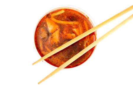 WOK soup - rice noodles, tofu, tomato base. Studio Photoの写真素材