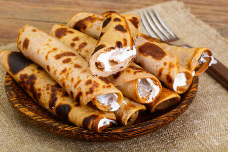 Dietary Pancakes from Flax Meal Stack Studio Photoの写真素材