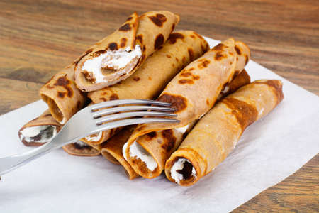 Dietary Pancakes from Flax Meal Stack Studio Photoの写真素材