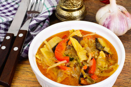Bean Sprouts with Bell Peppers, Mushrooms Mun, Onions, Bamboo Shoots, Carrots and Curry in Thai Studio Photoの写真素材