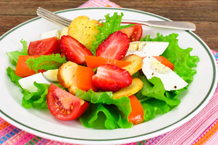 Tomato, Sweet Pepper with Egg, Strawberry and Bruschetta Studio Photoの写真素材
