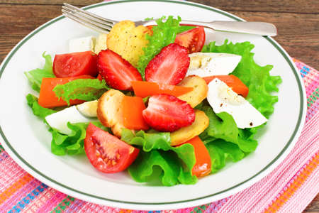 Tomato, Sweet Pepper with Egg, Strawberry and Bruschetta Studio Photoの写真素材