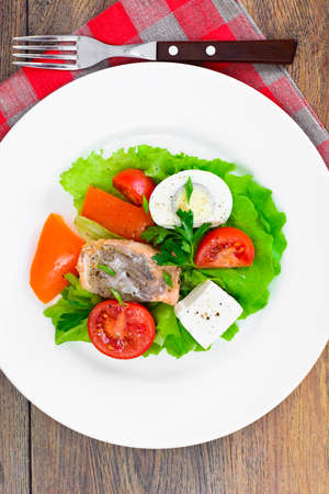 Salmon, Lettuce, Tomato and Sweet Pepper with Egg  Studio Photoの写真素材