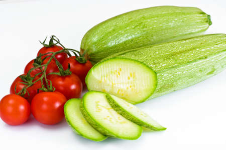 Fresh Green Zucchini on White Background Studio Photoの写真素材