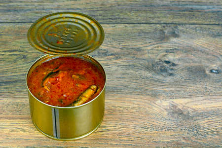 Canned Fish Sprat in Tomato Sauce Studio Photoの写真素材
