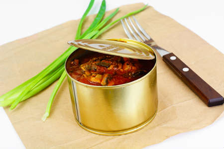 Canned Fish Sprat in Tomato Sauce Studio Photoの写真素材
