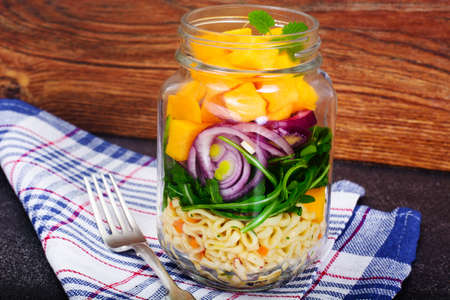 Pasta with Pumpkin, Arugula and Red Onion Studio Photoの写真素材