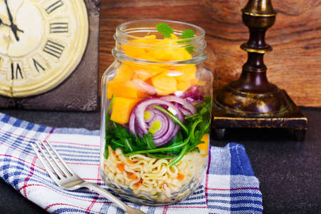 Pasta with Pumpkin, Arugula and Red Onion Studio Photo