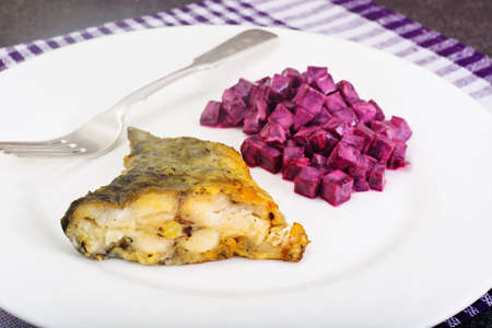Fried Fish Cards and Salad of Boiled Beets with Yogurt Studio Photo
