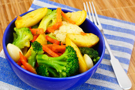 Steamed Vegetables Potatoes, Carrots, Cauliflower and Broccoli Studio Photoの写真素材