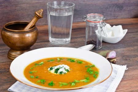 Carrot, Pumpkin Cream Soup Diet Food. Studio Photoの写真素材