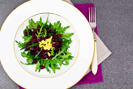 Dietary food without meat: Salad with arugula and beet. Studio Photoの写真素材
