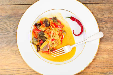 Bean Sprouts with Bell Peppers, Mushrooms Mun, Onions, Bamboo Shoots, Carrots and Curry in Thai...
