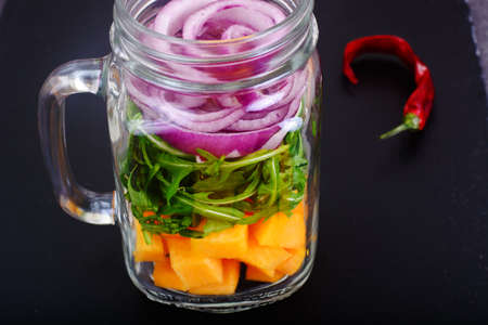 Salad with Pumpkin, Arugula and Red Onion Studio Photoの写真素材