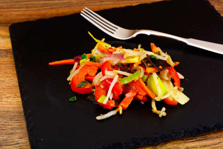 Chinese Vegetable Stew. Paprika, Peas, Carrots. Diet Food. Studio Photoの写真素材
