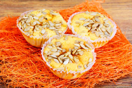 Fresh Cupcakes with Sunflower Seeds. Studio Photo.の写真素材