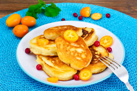 Pancakes with Kumquats and Cranberries Studio Photoの写真素材