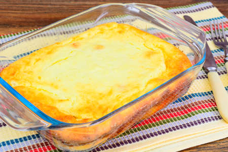 Delicious Baked Cottage Cheese Casserole. Studio Photo