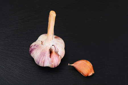 Garlic Head Isolated on Black Background. Studio Photo