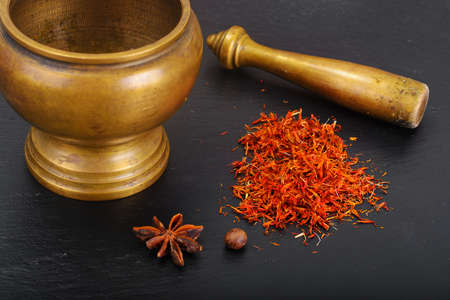 Seasoning for cooking healthy food: Saffron. Studio Photo