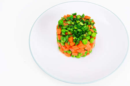 Juicy Vegetable Stew. Lettuce, Peas and Carrots. Diet Food. Studio Photoの写真素材
