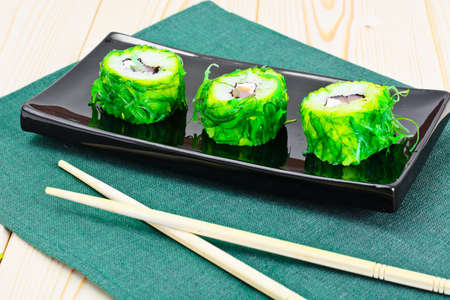 Sushi Roll with Chukoy, Salmon and Cheese. Studio Photoの写真素材