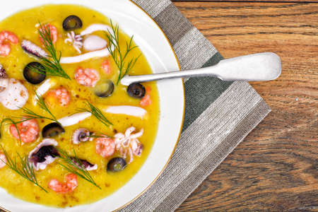 Cream Soup with Seafood Studio Photoの写真素材