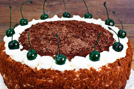 Schwarzwald Cake, Whipped Cream, Black and White Chocolate, Decoration, Green Cocktail Cherry Studio...