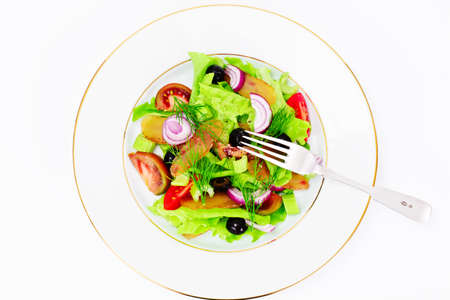 Lettuce with tomato Kumata, Dried Meat, Celery and Olives Studio Photoの写真素材