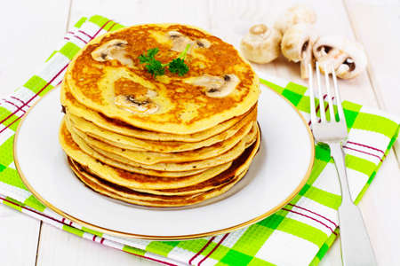 Tasty Pancakes Stack with Mushroom Studio Photoの写真素材